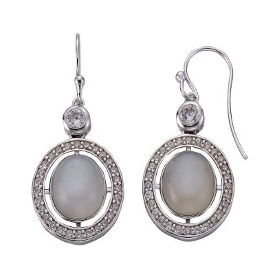 Zeeme Gemstones Ohrringe Silber 925 rhodiniert mit echtem Mondstein und Zirkoia-Steinen