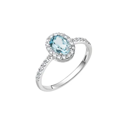 Zeeme Gemstones Ring 375/- Weißgold Zirkonia und Blautopas