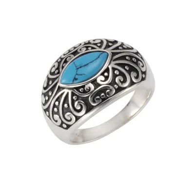 Zeeme Gemstones Ring Silber 925 oxidiert mit Türkis 5x10mm