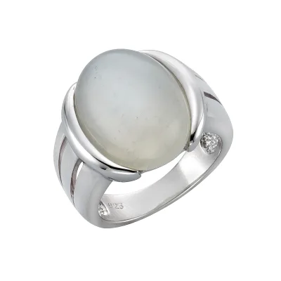 Zeeme Gemstones Ring Silber 925 rhodiniert mit echtem Mondstein 16x12mm