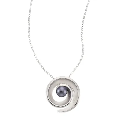 Zeeme Pearls Halskette Silber 925 rhodiniert mit einer schwarzen Perle 5,5-6mm