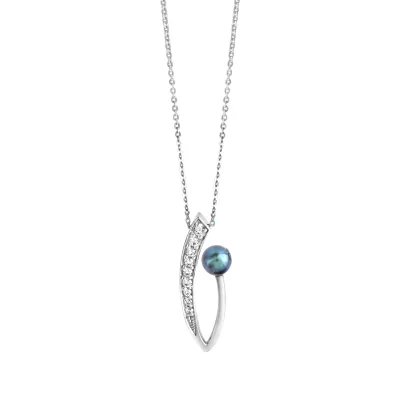 Zeeme Pearls Halskette Silber 925 rhodiniert mit schwarzer Perle & Zirkonia weiß