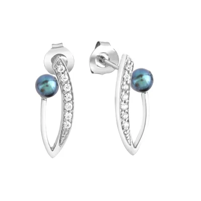 Zeeme Pearls Ohrringe Silber 925 rhodiniert mit grauer Perle und Zirkonia