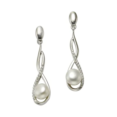 Zeeme Pearls Ohrringe Silber 925 rhodiniert mit weißen Perlen 7mm und Zirkonia-Steinen
