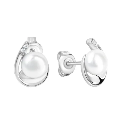 Zeeme Pearls Ohrringe Silber 925 rhodiniert Perle weiß 6,5-7mm Zirkonia