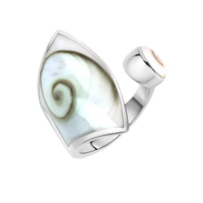 Zeeme Pearls Ring Silber 925 mit weißer Muschel 28mm breit