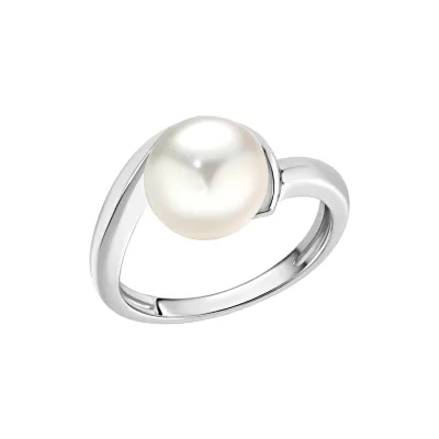 Zeeme Pearls Ring Silber 925 rhodiniert mit einer weißen Perle 9,5-10mm