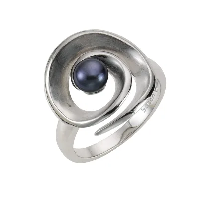 Zeeme Pearls Ring Silber 925 rhodiniert mit schwarzer Perle