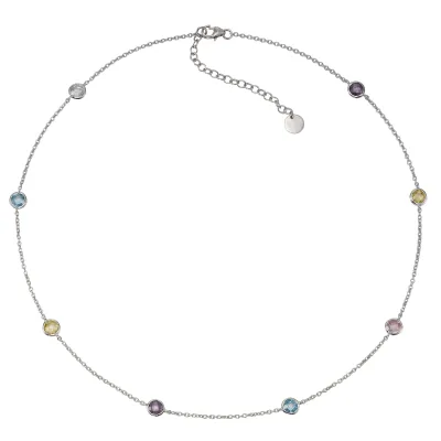 Zeeme Silber Halskette 925 Silber rhodiniert mit Zirkonia bunt