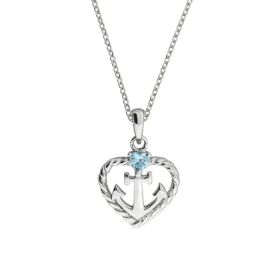 Zeeme Silber Halskette Silber 925 rhodiniert Herz Zirkonia blau