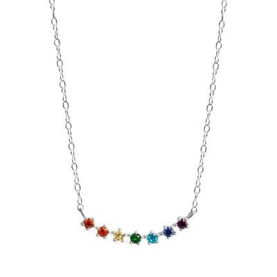 Zeeme Silber Halskette Silber 925 rhodiniert mit bunten Zirkonia-Steinen