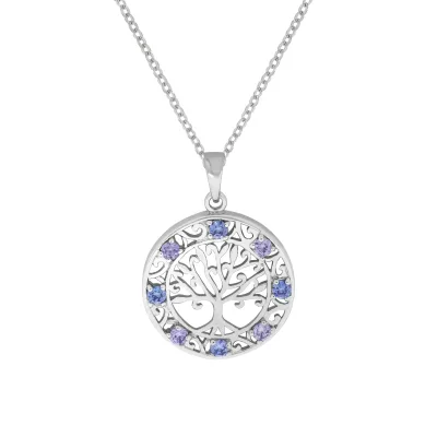 Zeeme Silber Halskette Silber 925 rhodiniert mit Lebensbaum-Motiv und Zirkonia-Steinen