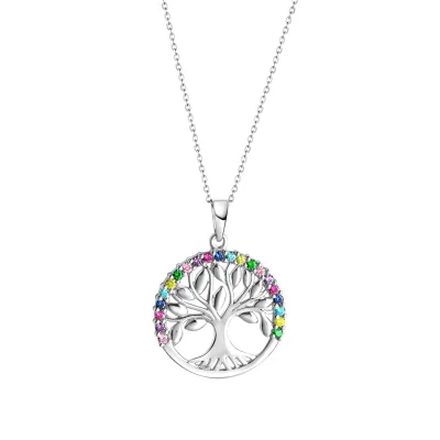 Zeeme Silber Halskette Silber 925 rhodiniert mit Lebensbaum-Motiv und Zirkonia-Steinen