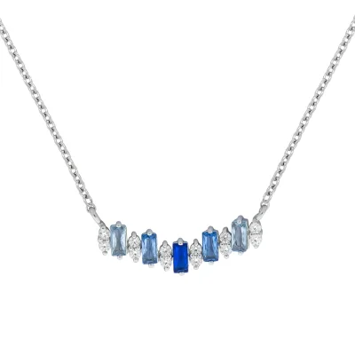 Zeeme Silber Halskette Silber 925 rhodiniert mit Zirkonia blau und weiß