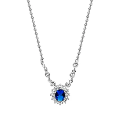 Zeeme Silber Halskette Silber 925 rhodiniert mit Zirkonia blau und weiß