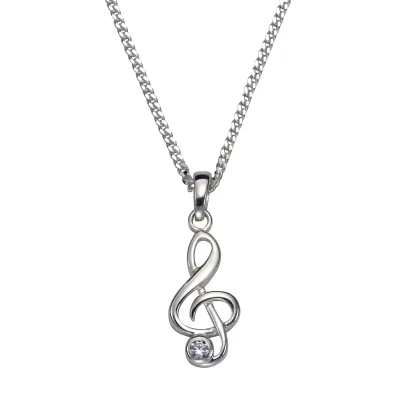 Zeeme Silber Halskette Silber 925 rhodiniert Notenschlüssel mit Zirkonia weiß