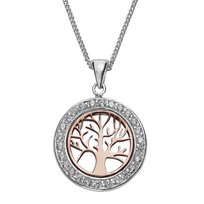 Zeeme Silber Halskette Silber 925 zweifarbig mit Lebensbaum-Motiv
