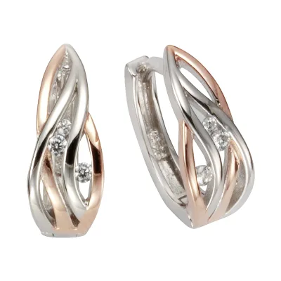 Zeeme Silber Ohrringe Silber 925 zweifarbig 6x Zirkonia weiß