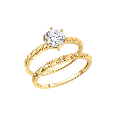 Zeeme Silber Ring Silber 925 vergoldet mit Zirkonia weiß