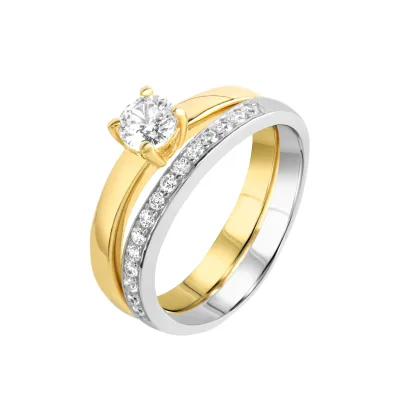 Zeeme Silber Ring Silber 925 zweifarbig Ring Set mit Zirkonia weiß