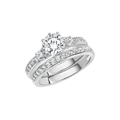 Zeeme Silber Ring Silber 925 zweiteilig mit Zirkonia weiß