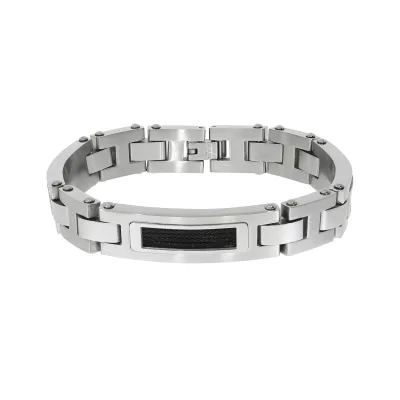 Zeeme Stainless Steel Armband Edelstahl matt glanz zweifarbig mit schwarzem Stahlseil