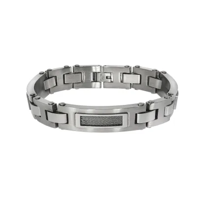 Zeeme Stainless Steel Armband Edelstahl poliert matt mit Stahlseil 21,5cm lang
