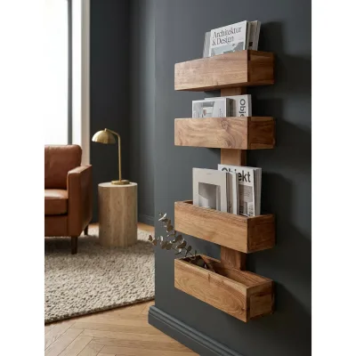 Zeitungsständer MUMBAI Massivholz mit 2 Fächern Landhausstil, Akazie 30x10x72 cm