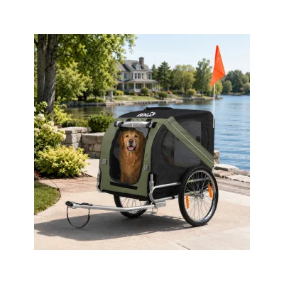 zoomundo Hundeanhänger Fahrradanhänger für Hunde - in Matcha Grün/Schwarz - Silver Frame