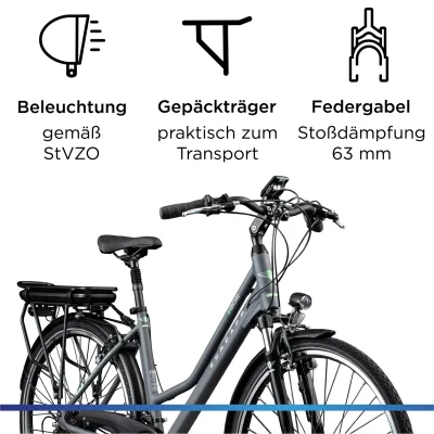 Zündapp Z802 E Bike Trekkingrad Damen ab 160 cm mit Nabenmotor Pedelec Trekking Fahrrad mit 21 Gang und Beleuchtung StVZO