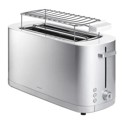 ZWILLING 1005779 Enfinigy Langschlitz-Toaster (Langschlitztoaster, 4 Scheiben, 1800 W, Edelstahl, Silber, Brötchenaufsatz, Auftaufunktion, Aufwärmfunktion)